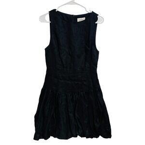 DISSH Pippa Linen Bubble‎ Hem Mini Dress Black Balletcore Drop Waist US 4 AU 8